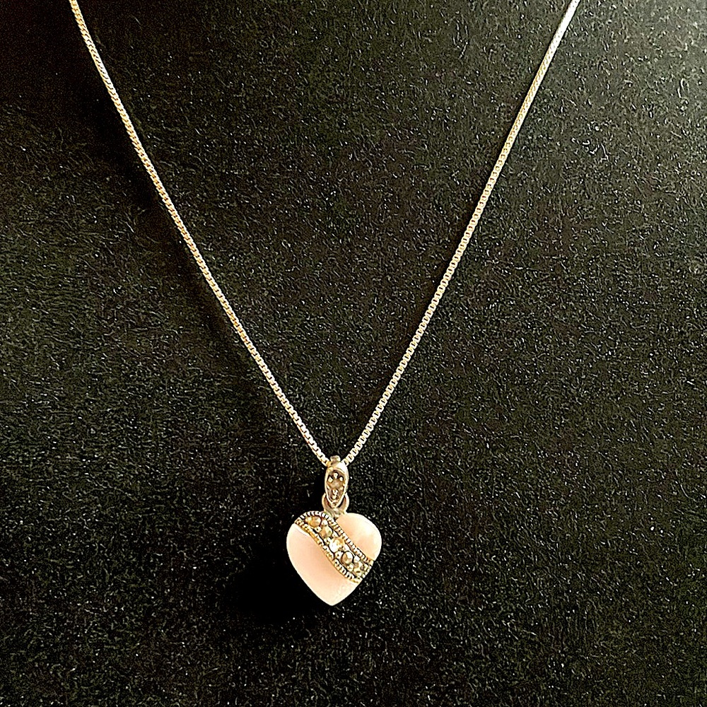 925 Italian Silver and Pink Mother of Pearl Heart Necklace